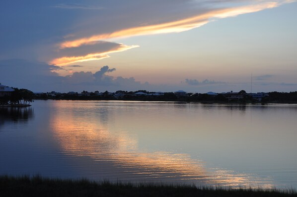 Sunset from Ground level - open bay to Gulf of Mexico