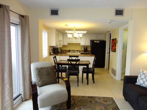 Living room, dining area, and kitchen