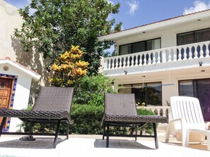 View from the pool to the main house.