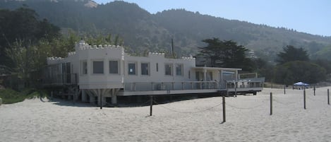 The Castle House is set completely on the sand 
with a roped off area in front