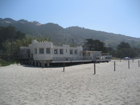 The Castle House is set completely on the sand 
with a roped off area in front