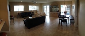 Another view from the kitchen area to the living and dining area