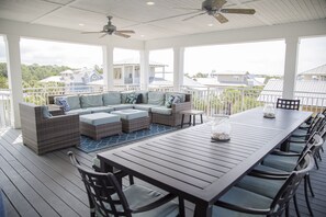 Day or night - this is the favorite spot! We have 1,200 sq ft of outdoor living.