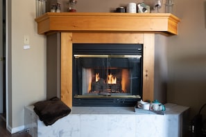 Fireplace quickly warms the house.