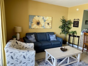 Oceanfront living room with queen sleeper sofa 
