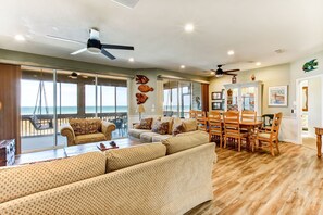 Living and dining areas.