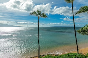 VIEWS of Mnt Haleakala, Molokini Crater, island of Lanai, West Maui Mtns & beach
