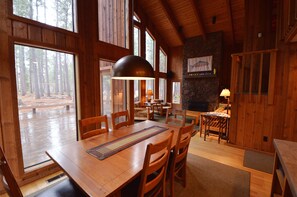 View of the dining and living room from the kitchen.
