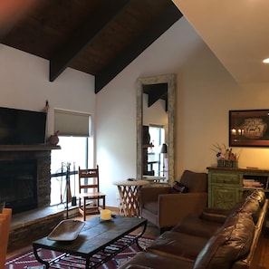 Living Room with Wood Burning Fireplace & Free Firewood at your Door