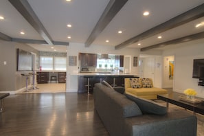 Large kitchen opens into the living room.