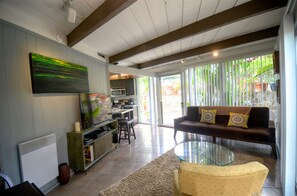 Living room with sleeper couch and flat screen TV