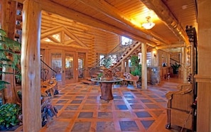 View of the main foyer at Victory Lodge looking at the front door.