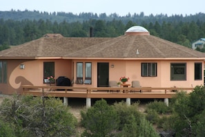 Large wrap around deck with view to the east, south and west.