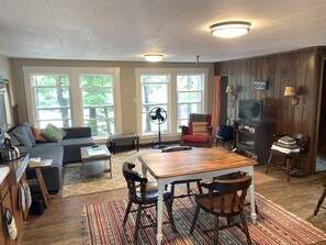 Updated living area with TV, DVD, Wifi, and electric fireplace