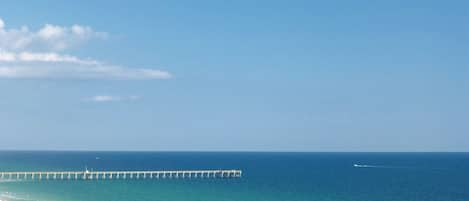 Beautiful view of  pier & fireworks, when they occur- watch from inside or out