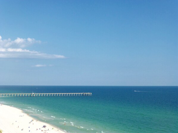 Beautiful view of  pier & fireworks, when they occur- watch from inside or out
