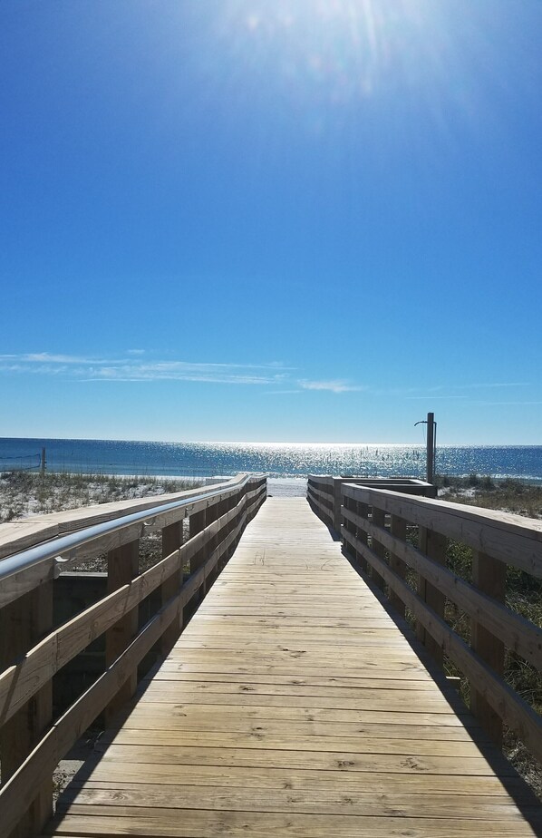 One of the three boardwalks out to the beautiful beach.