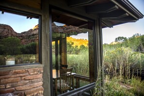 Reflection of mountains off dining room windows