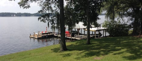 Boathouse and dock with ladder for swimming