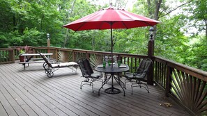 Summer view of deck, ready for your next meal, bird watching, etc.