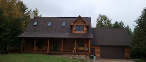close up of front of log home