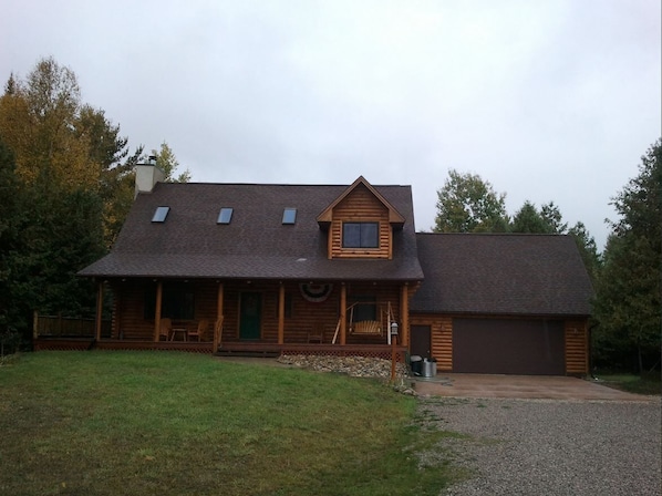 close up of front of log home