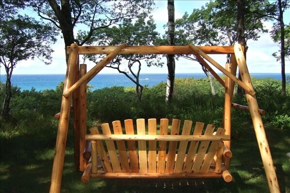 Bluff view of Lake Michigan from Adirondack swing