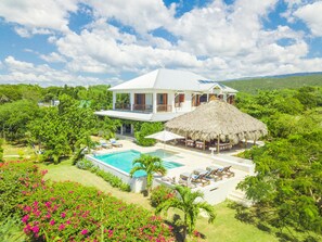 Private pool and gazebo facing the beach.