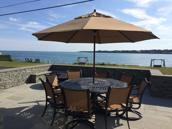 Unobstructed water view from bluestone patio