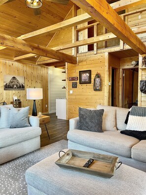 Beautiful wood beams and a cozy living space to relax after a day of exploring!