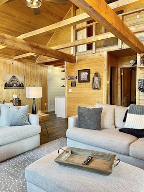 Beautiful wood beams and a cozy living space to relax after a day of exploring!
