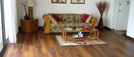 Living room with convertible couch