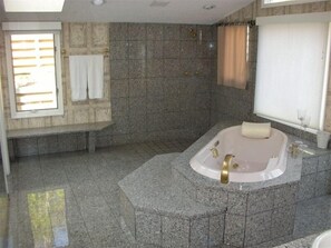 Master Bath with tub and open air shower.