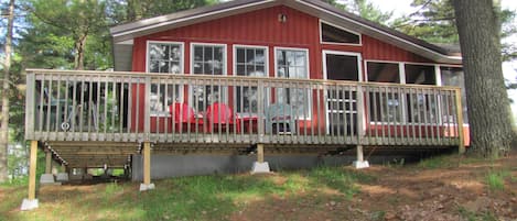 Great view of the lake from inside the cabin or out on the deck.