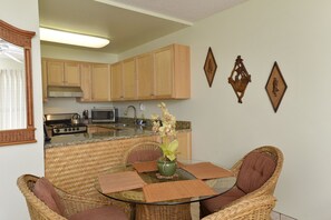 Dining room and view into kitchen