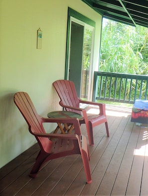 A seating area on front deck