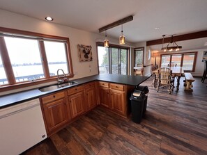 Gorgeous view of the lake from kitchen and dining area