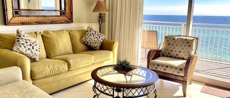 Living room with ocean front balcony