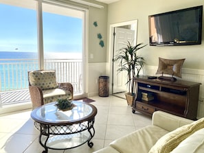 Living room with 60 inch smart TV