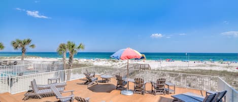 Large patio; main level overlooking Gulf of Mexico. 