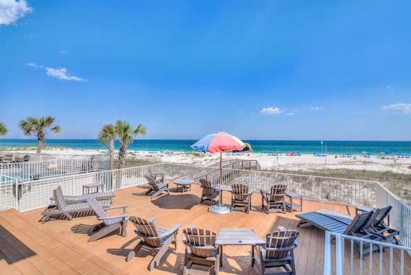 Large patio; main level overlooking Gulf of Mexico. 