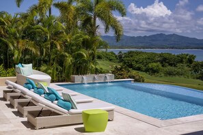 Over sized pool with water feature