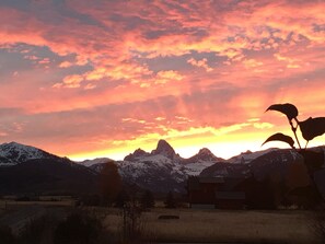 Breathtaking sunrise from the front deck of cabin.