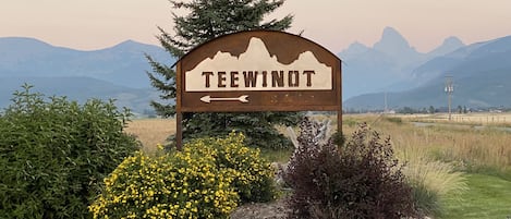 Main entrance sign to our cabin on Grand Teton Rd
