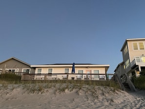 View of deck and cottage A from beach.