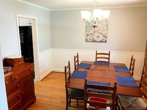 Dining room with spacious table.