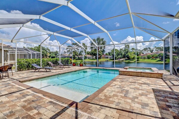 Pool view from villa