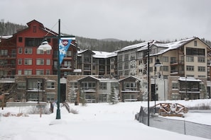 looking east from Winter Park Resort base area to Founders Pointe