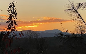 Sunset view of Mt. Pisgah from the large wrap-around deck off living room.