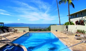 Private pool and hot tub for guests. This area has video surveillance cameras.